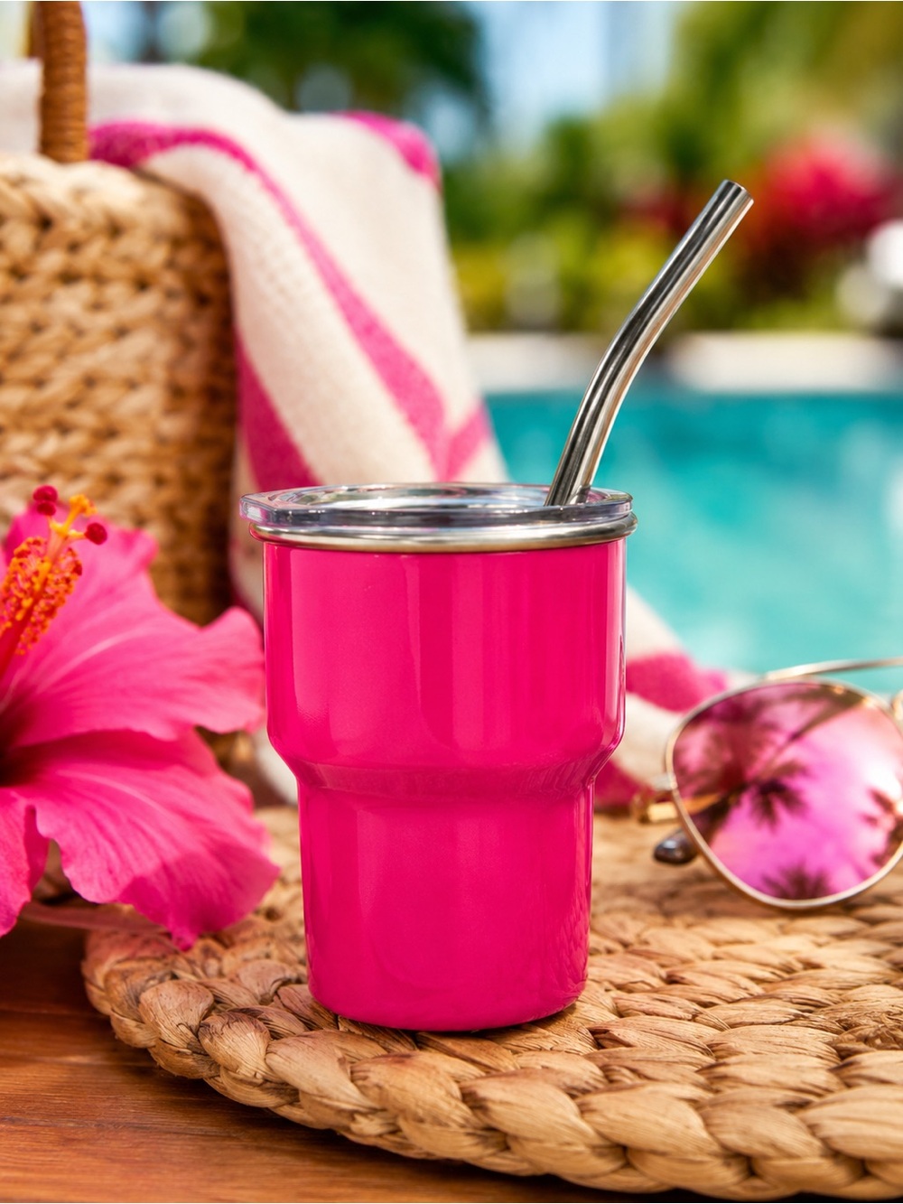3 oz Stainless Steel Shot Glass Tumbler w/ Lid & Straw | Multiple Colors